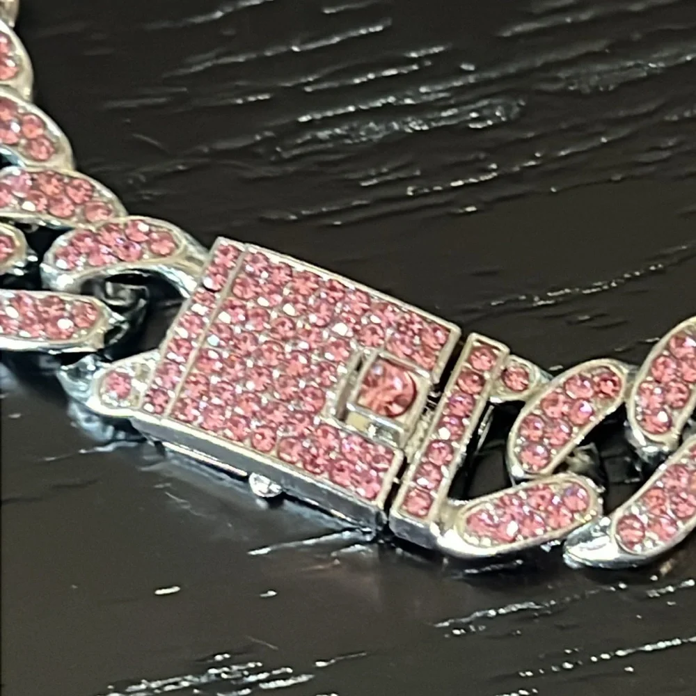 Pink rhinestone Cuban chain bracelet-NWT